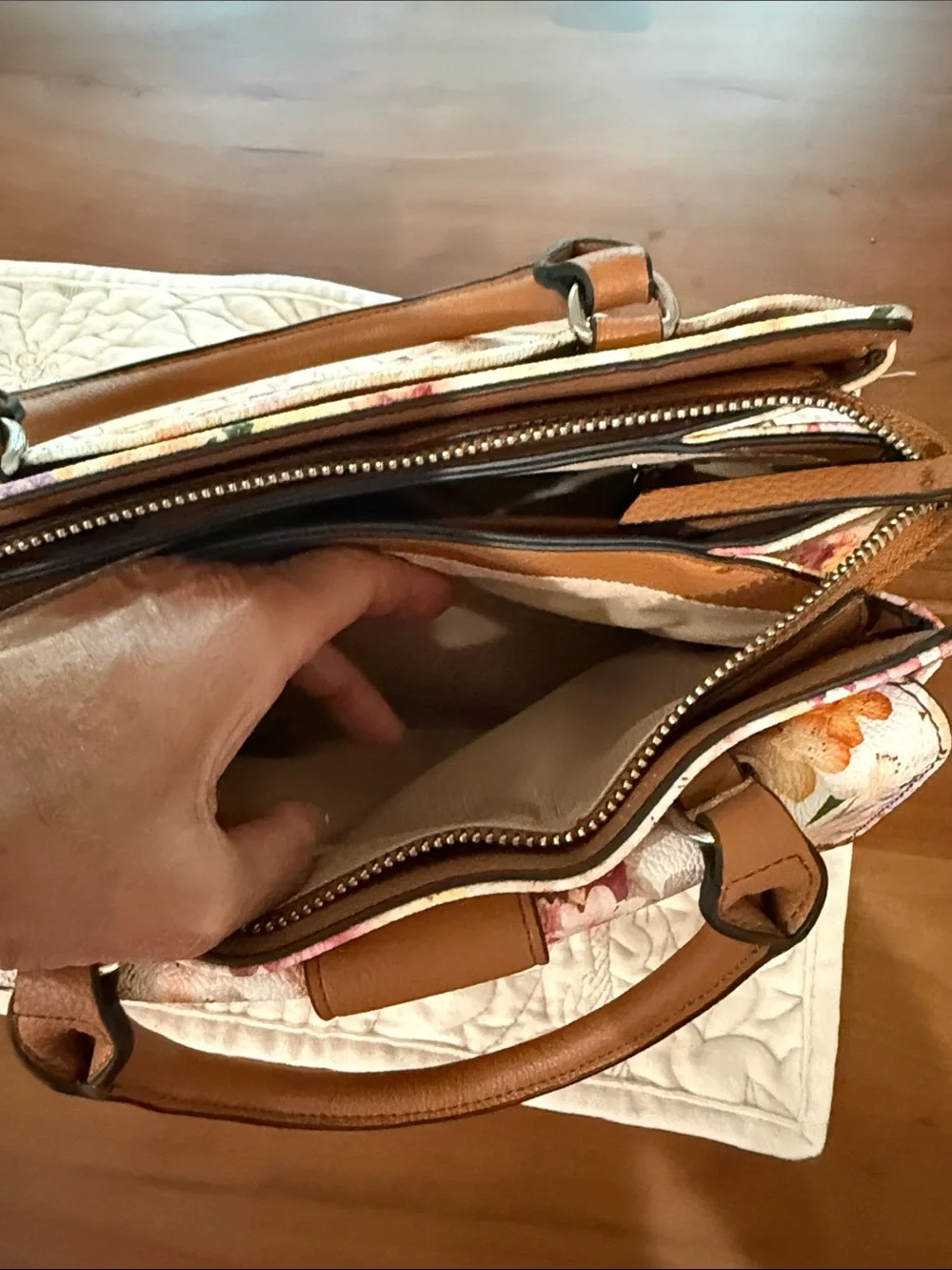 Dana Buchman Floral Multicolor Satchel with Brown Trim